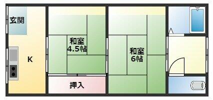 辻岡文化　北棟 102｜大阪府八尾市萱振町５丁目(賃貸アパート2K・1階・36.00㎡)の写真 その2