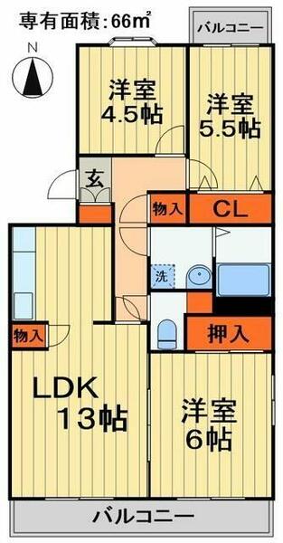 ファミール若葉 301｜千葉県千葉市若葉区若松町(賃貸マンション3LDK・3階・66.00㎡)の写真 その2