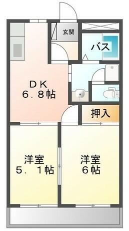 静岡県浜松市中央区村櫛町(賃貸アパート2DK・2階・39.60㎡)の写真 その2