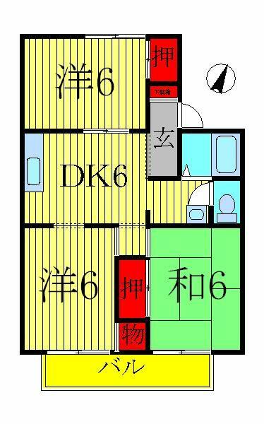 千葉県柏市篠籠田(賃貸アパート3DK・2階・53.46㎡)の写真 その2