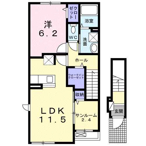 シャイン　Ⅱ 201｜宮城県大崎市鹿島台木間塚字出町(賃貸アパート1LDK・2階・50.96㎡)の写真 その2