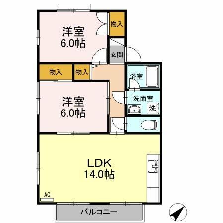 徳島県小松島市江田町字腰前(賃貸アパート2LDK・2階・59.50㎡)の写真 その2