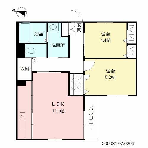 プリンセス・ガーデン秀蘭Ａ棟 203｜福岡県行橋市大字大野井(賃貸アパート2LDK・2階・54.16㎡)の写真 その2