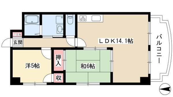 サンパレス名駅 401｜愛知県名古屋市中村区則武１丁目(賃貸マンション2LDK・4階・56.10㎡)の写真 その2