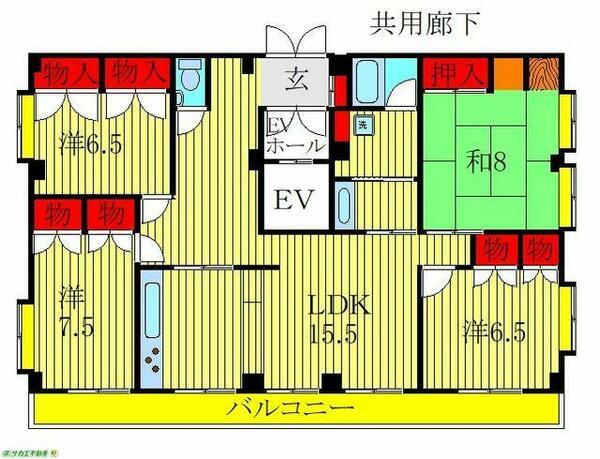 ヴィレッヂ若葉 401｜千葉県千葉市若葉区原町(賃貸マンション4LDK・4階・113.65㎡)の写真 その2