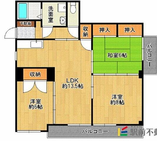 ニューロイヤルビル 403｜福岡県久留米市長門石５丁目(賃貸マンション3LDK・4階・73.52㎡)の写真 その2