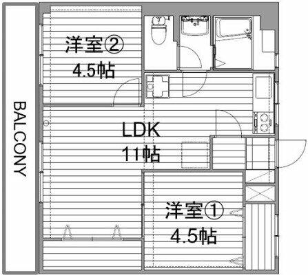 第１６上野ビル 606｜福岡県久留米市諏訪野町(賃貸マンション2LDK・6階・48.00㎡)の写真 その2