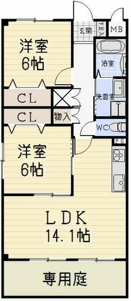 クレール 00101｜愛知県北名古屋市九之坪両ケ前(賃貸アパート2LDK・1階・60.75㎡)の写真 その2