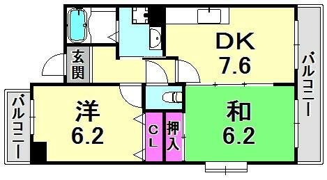 ジーナス甲子園口｜兵庫県西宮市甲子園口６丁目(賃貸マンション2DK・3階・48.07㎡)の写真 その2