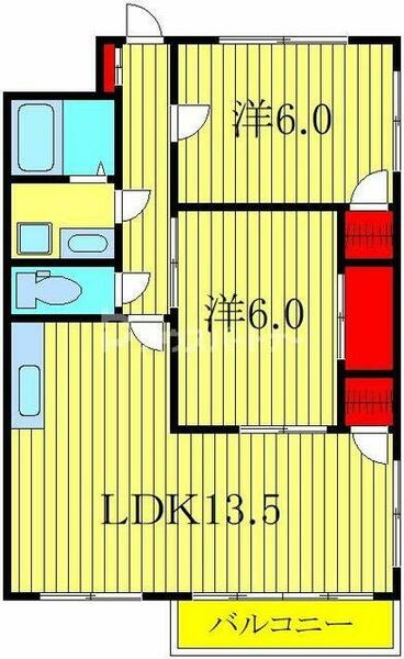 第１パークマンション西原 205｜千葉県柏市松ケ崎(賃貸マンション2LDK・2階・55.00㎡)の写真 その2