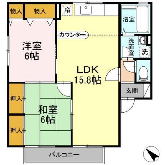 グランドール東野　Ⅱ棟－Ｂ｜広島県広島市安佐南区東野２丁目(賃貸アパート2LDK・1階・62.10㎡)の写真 その2