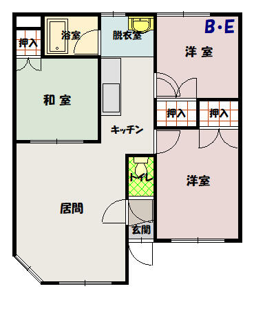 ポテトの部屋Ｎｏ．２ B｜北海道旭川市忠和四条８丁目(賃貸アパート3LDK・1階・54.68㎡)の写真 その2