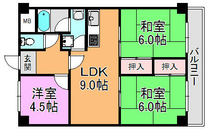 吉田第２大発マンション｜大阪府東大阪市島之内２丁目(賃貸マンション3LDK・2階・61.05㎡)の写真 その2