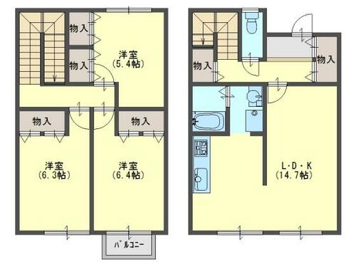 [テラスハウス] 大阪府貝塚市小瀬１丁目 の賃貸【大阪府 / 貝塚市】D102の間取り