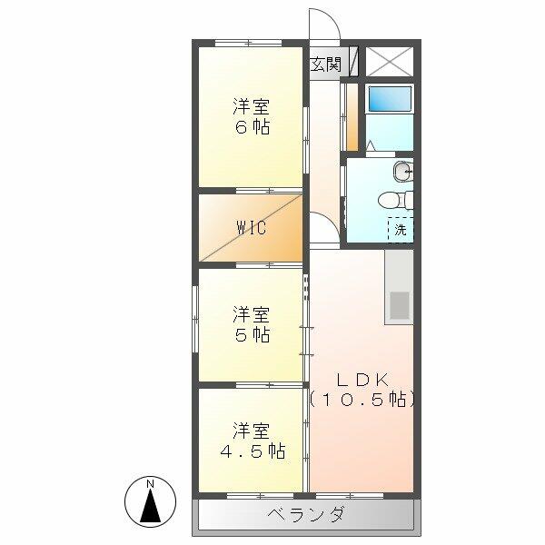 ＵＳＡ　ＣＯＵＲＴ　ＥＡＳＴ 203｜岐阜県岐阜市宇佐３丁目(賃貸マンション3LDK・2階・61.50㎡)の写真 その2