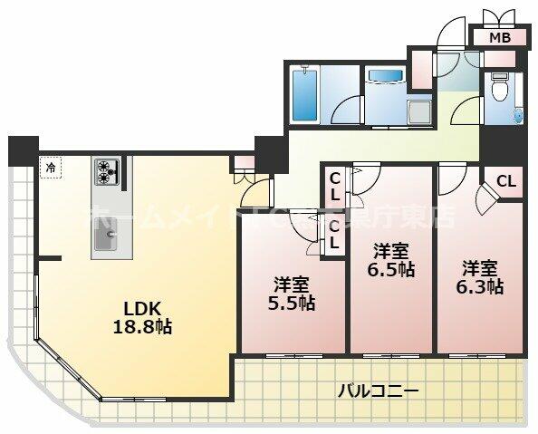 熊本県熊本市中央区水前寺１丁目(賃貸マンション3LDK・5階・85.45㎡)の写真 その2