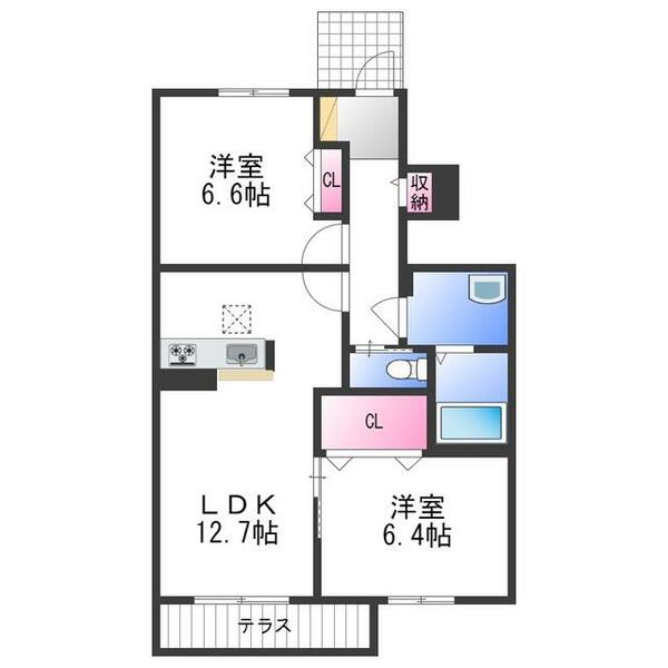 大阪府岸和田市尾生町５丁目(賃貸アパート2LDK・1階・59.33㎡)の写真 その2