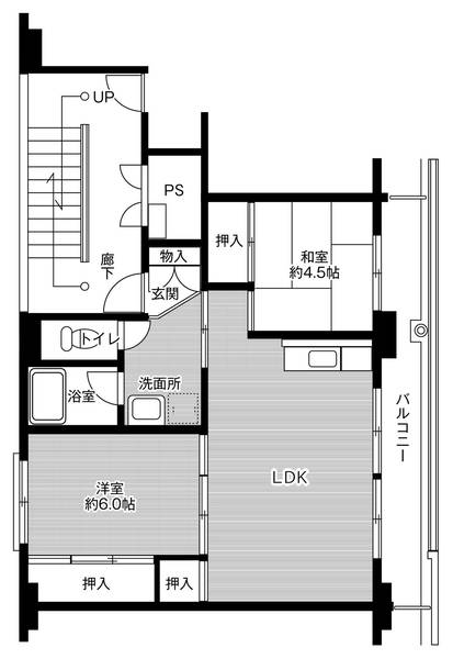 ビレッジハウス高岡２号棟 0205｜富山県高岡市神田新町(賃貸マンション2LDK・2階・53.08㎡)の写真 その2