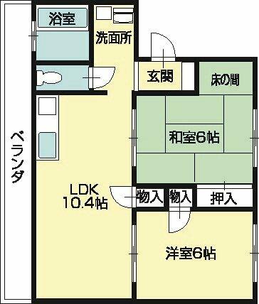 コォーリングマンションⅡ 206｜徳島県徳島市北田宮２丁目(賃貸マンション2LDK・2階・52.70㎡)の写真 その2