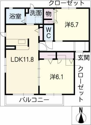 グリーンヒル稲熊Ｂ棟｜愛知県岡崎市稲熊町字６丁目(賃貸アパート2LDK・2階・54.01㎡)の写真 その2