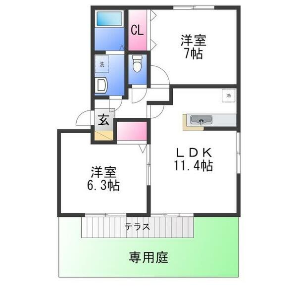 リビングタウン狭山池　Ｃ棟｜大阪府大阪狭山市池尻中３丁目(賃貸アパート2LDK・1階・55.48㎡)の写真 その2