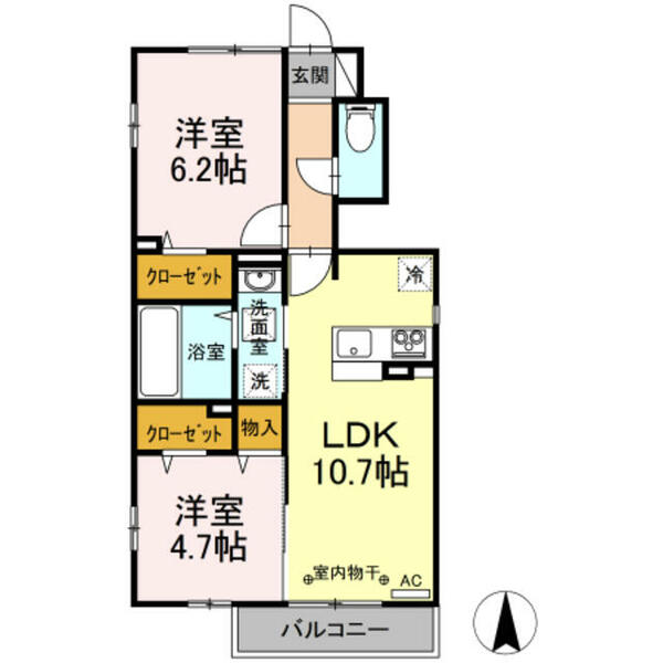 エスポワール　Ａ棟 103｜東京都日野市万願寺３丁目(賃貸アパート2LDK・1階・50.68㎡)の写真 その2