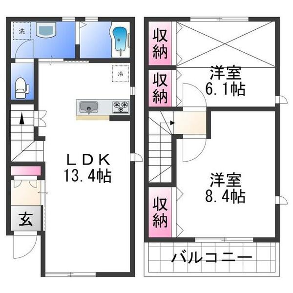 レインボー花山｜和歌山県和歌山市鳴神(賃貸テラスハウス2LDK・--・67.84㎡)の写真 その2