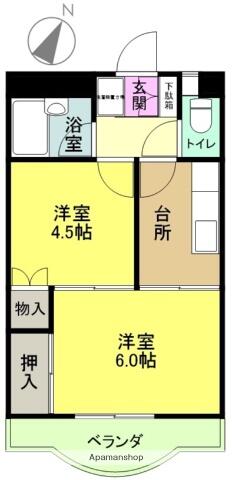 八百真マンション自由ケ丘 A101｜福島県いわき市自由ケ丘(賃貸アパート2K・1階・33.05㎡)の写真 その2