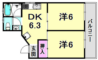 ソラタマンション｜兵庫県西宮市大畑町(賃貸マンション2DK・2階・33.00㎡)の写真 その2