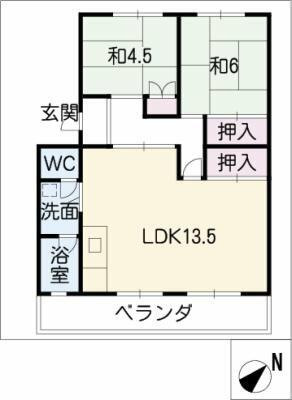 若葉ハイツ｜愛知県豊明市新田町錦(賃貸マンション2LDK・3階・53.83㎡)の写真 その2