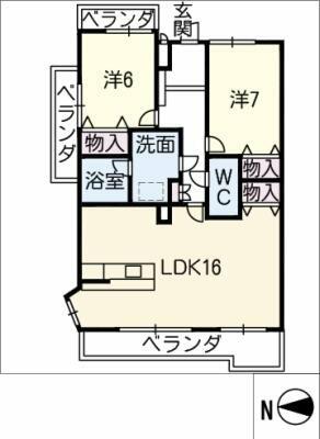 ライオンズマンション岐阜北方　２０１号｜岐阜県本巣郡北方町高屋条里２丁目(賃貸マンション2LDK・2階・59.37㎡)の写真 その2