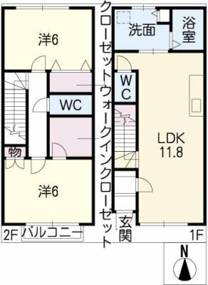 ソレイユ｜愛知県常滑市虹の丘２丁目(賃貸タウンハウス2LDK・--・65.01㎡)の写真 その2