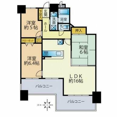 ダイアパレス六ツ門｜福岡県久留米市本町(賃貸マンション3LDK・3階・67.59㎡)の写真 その2