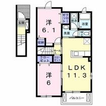 メイプルヴィラⅡ 201 ｜ 三重県鈴鹿市池田町（賃貸アパート2LDK・2階・57.07㎡） その2