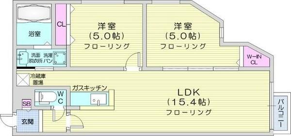 北海道札幌市北区北二十二条西５丁目(賃貸マンション2LDK・2階・52.26㎡)の写真 その2