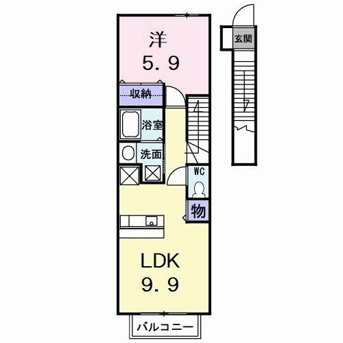 徳島県小松島市中田町字出口(賃貸アパート1LDK・2階・41.98㎡)の写真 その2