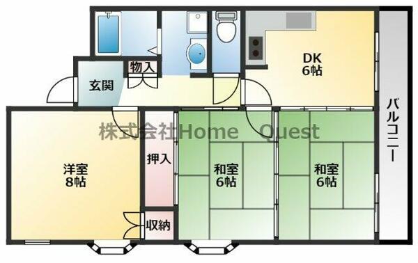 ビューハイム茶の木｜大阪府八尾市恩智南町２丁目(賃貸マンション3DK・3階・57.00㎡)の写真 その2