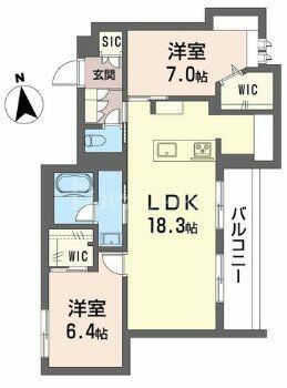 グランシャレ　クラウン 302｜埼玉県草加市谷塚上町(賃貸マンション2LDK・3階・72.44㎡)の写真 その2