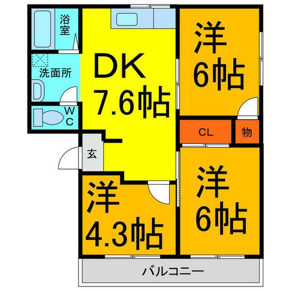 アゼリアパークハウスＤ 201｜徳島県鳴門市撫養町大桑島字濘岩浜(賃貸アパート3DK・2階・50.78㎡)の写真 その2