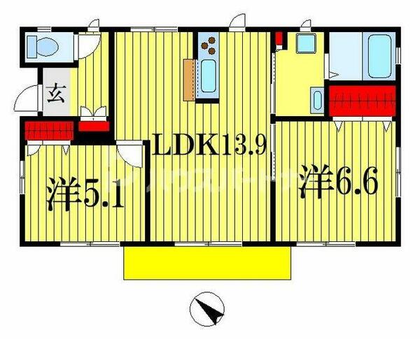 小倉町貸家Ｂ 101｜千葉県千葉市若葉区小倉町(賃貸タウンハウス2LDK・--・57.90㎡)の写真 その2