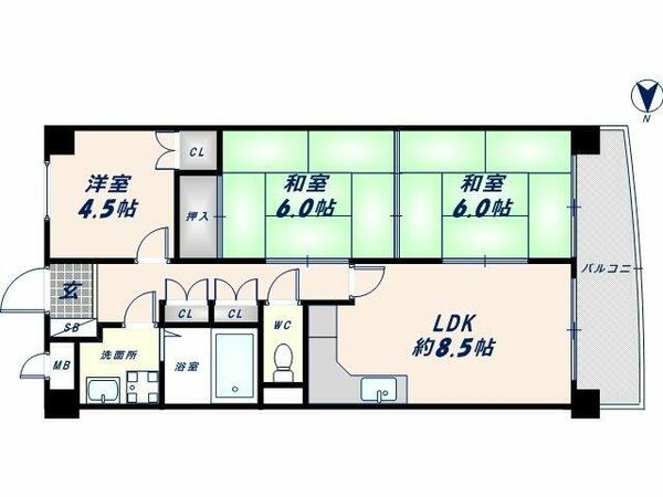 リーヴァ東花園 205｜大阪府東大阪市新池島町３丁目(賃貸マンション3LDK・2階・58.32㎡)の写真 その2