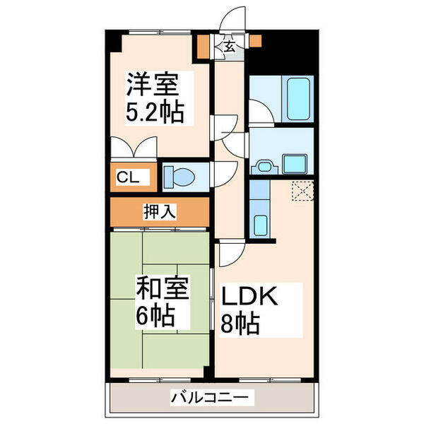 熊本県熊本市東区若葉３丁目(賃貸マンション2LDK・3階・52.25㎡)の写真 その2