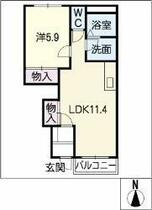 スターライト　南館  ｜ 岐阜県美濃市もみじが丘２丁目（賃貸アパート1LDK・1階・44.62㎡） その2