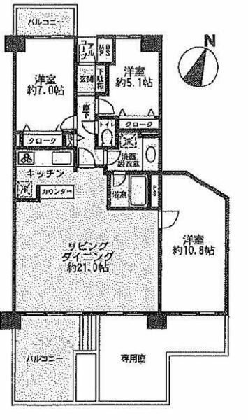 コスモ相模原スカイエッセ 105｜神奈川県座間市相模が丘６丁目(賃貸マンション3LDK・1階・95.53㎡)の写真 その2