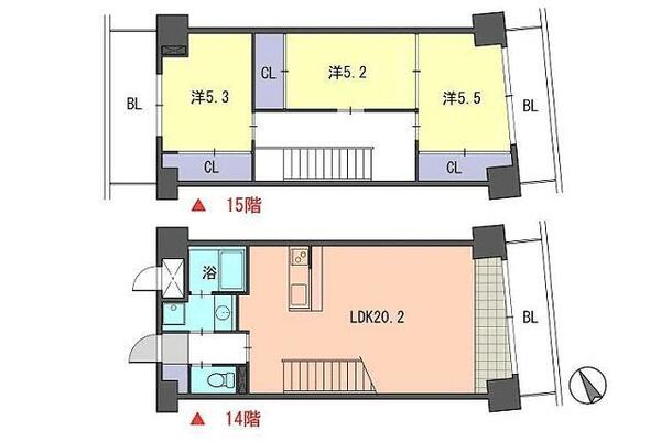 レジデンス住吉 1405｜福岡県福岡市博多区住吉３丁目(賃貸マンション3LDK・14階・86.38㎡)の写真 その2