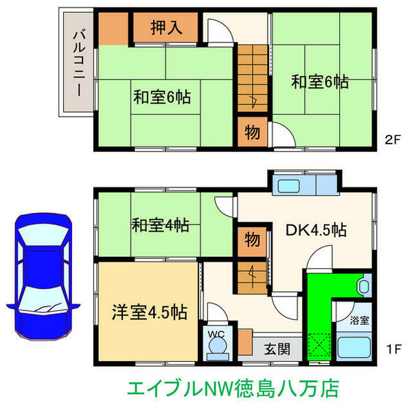 大谷町戸建て｜徳島県徳島市大谷町南谷(賃貸一戸建4DK・--・65.93㎡)の写真 その2