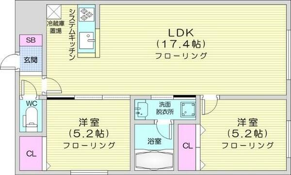 北海道札幌市中央区南二十五条西１２丁目(賃貸マンション2LDK・3階・58.41㎡)の写真 その2