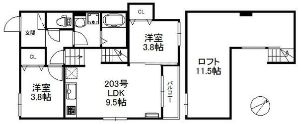 メゾンソレイユ３ 203｜福岡県福津市福間南４丁目(賃貸アパート2LDK・2階・42.67㎡)の写真 その2