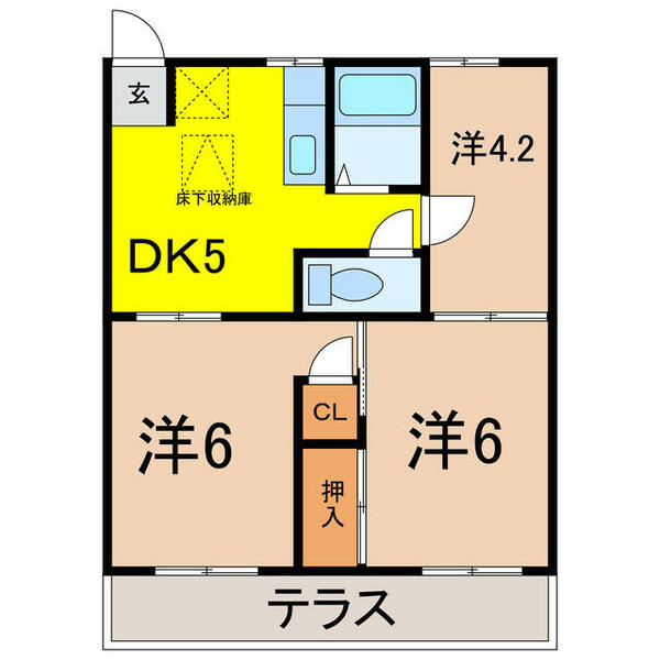 埼玉県東松山市六反町(賃貸アパート3DK・1階・42.00㎡)の写真 その2
