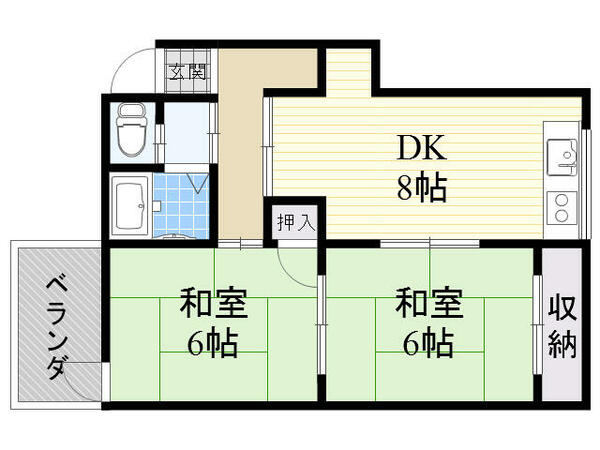 大阪府茨木市真砂１丁目(賃貸マンション2DK・2階・49.00㎡)の写真 その2